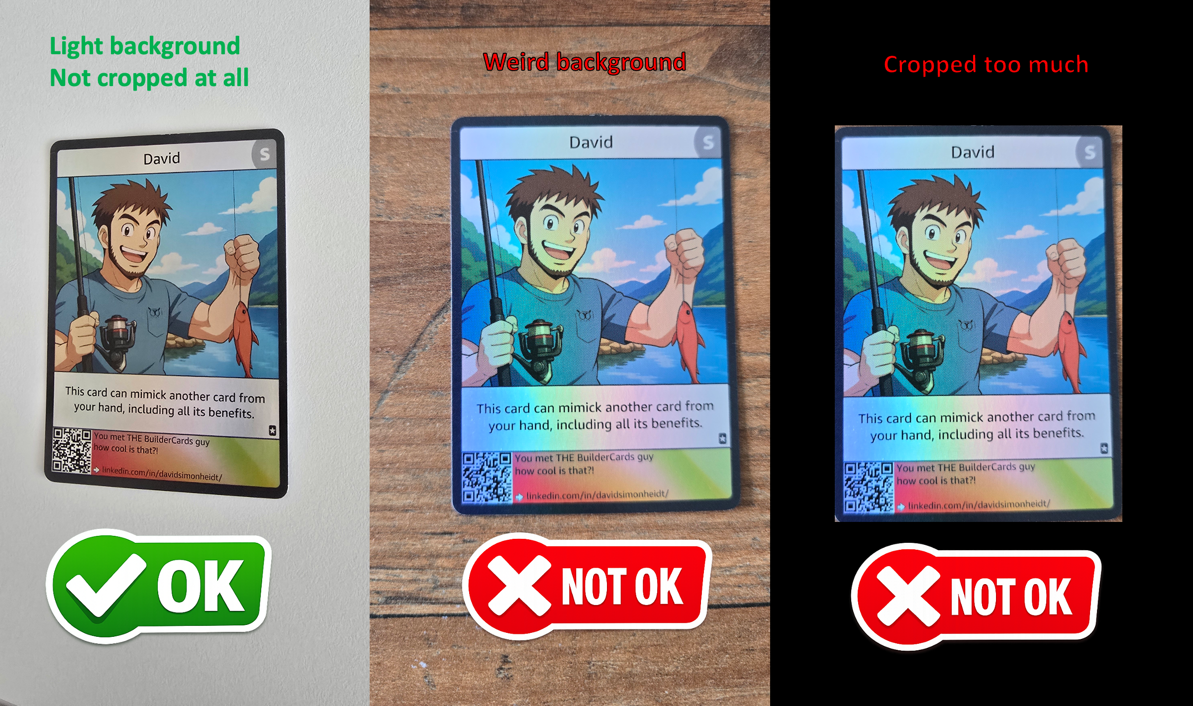 Example showing how to crop a card correctly and incorrectly